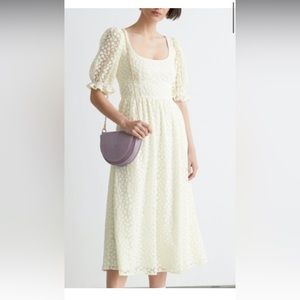 & Other Stories Lace Floral White Midi Puff Sleeve Dress